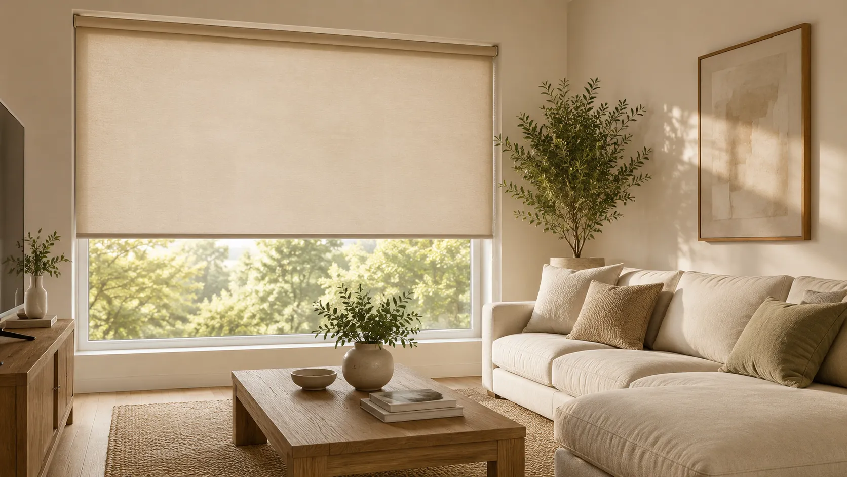 Roller blinds in a bright modern room