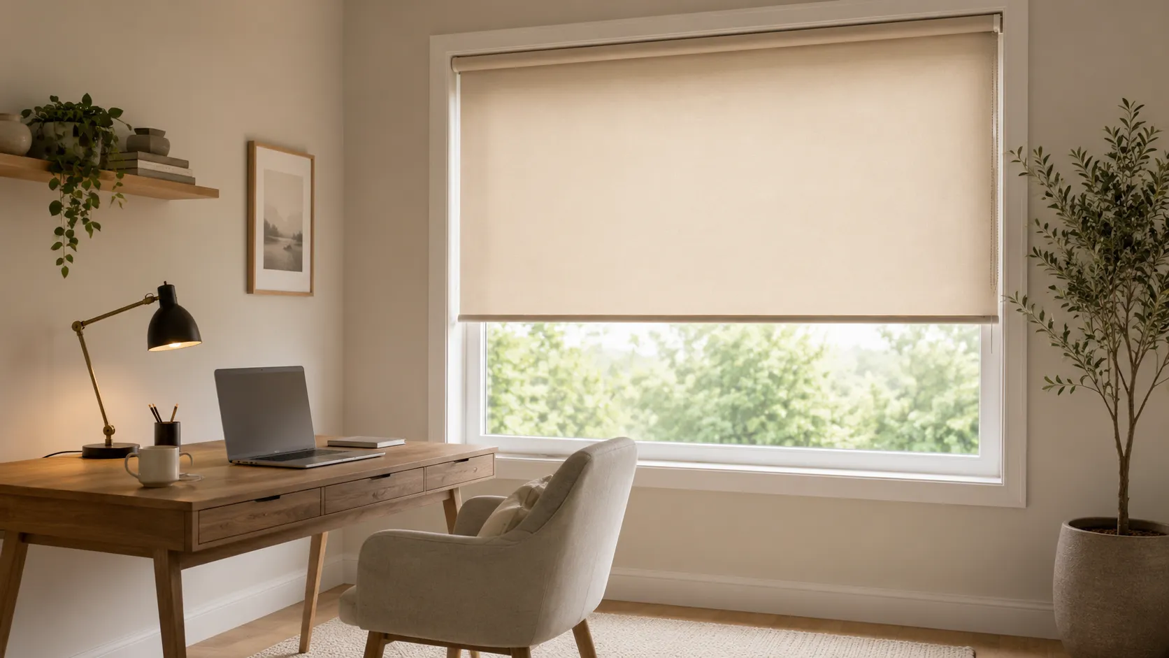 Roller blinds in a warm modern interior
