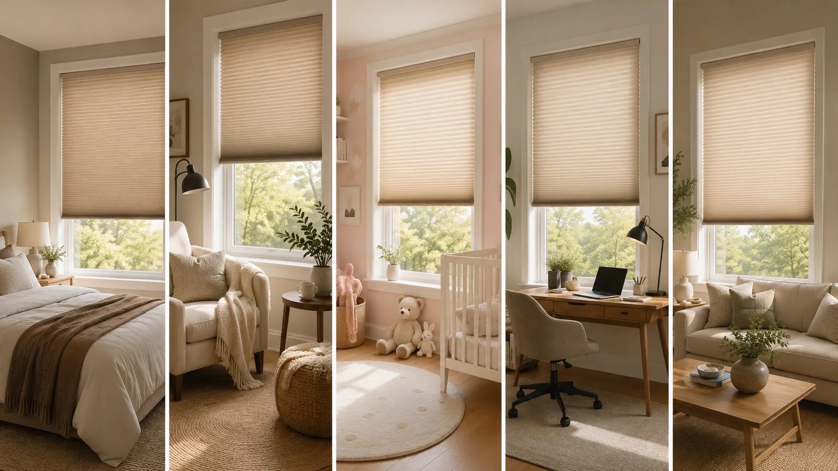 Thermal blinds: cellular honeycomb shades covering a window in a Canadian home